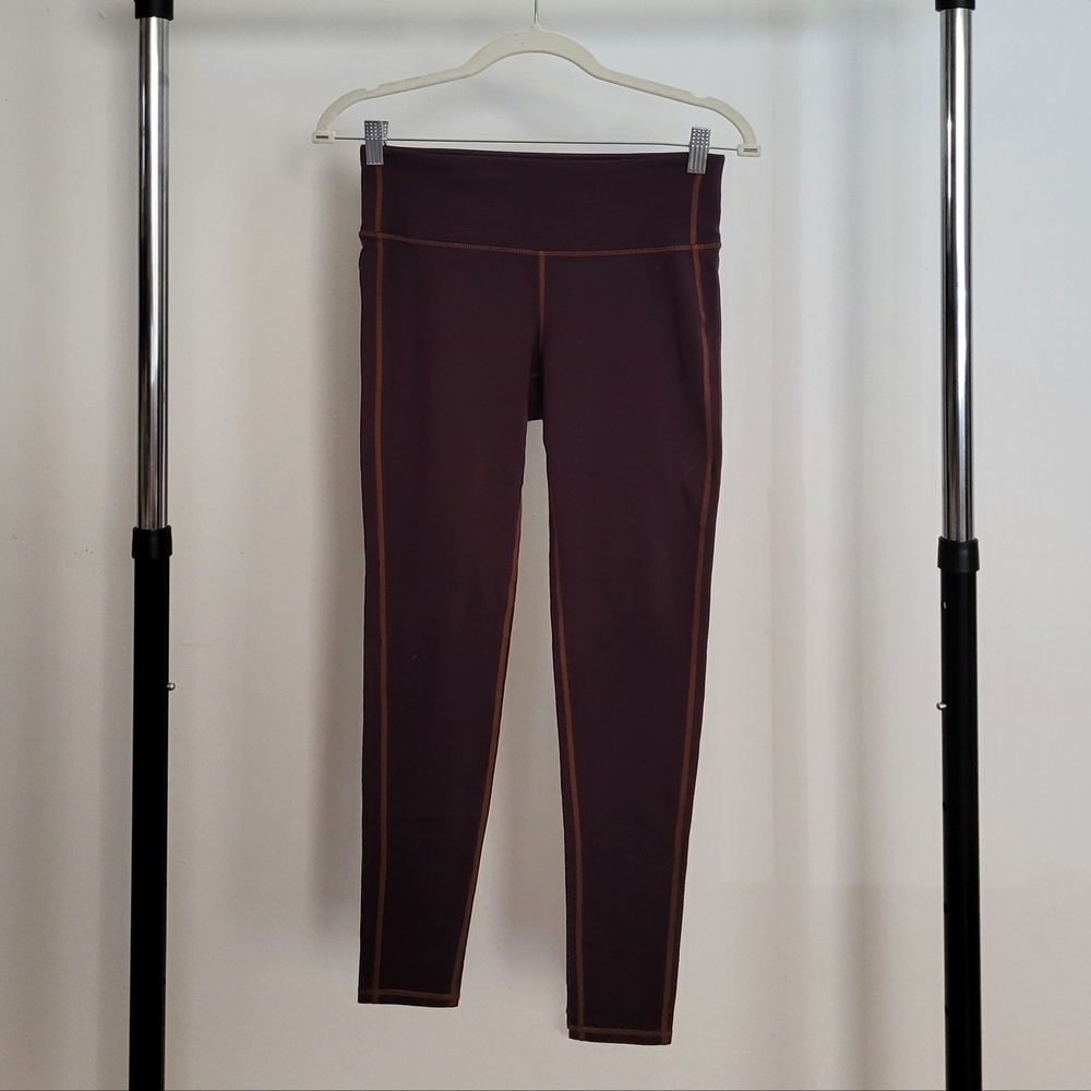 Athleta Plum Leggings with Rust Accents